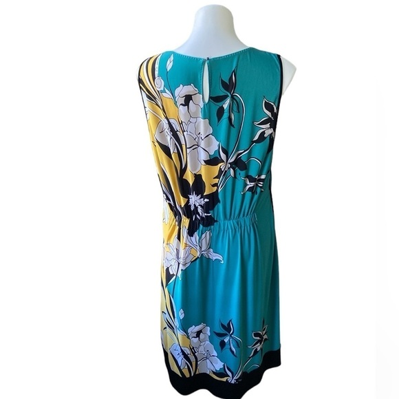 Tahari Sleeveless Teal Floral Art Deco Midi Dress Stretchy Retro Plus Size - Picture 6 of 10